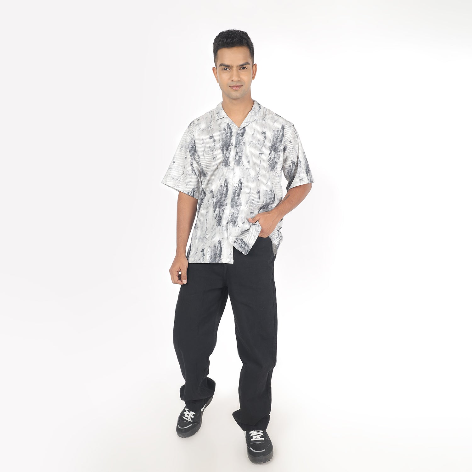 Men White Wood Print Funky Shirt