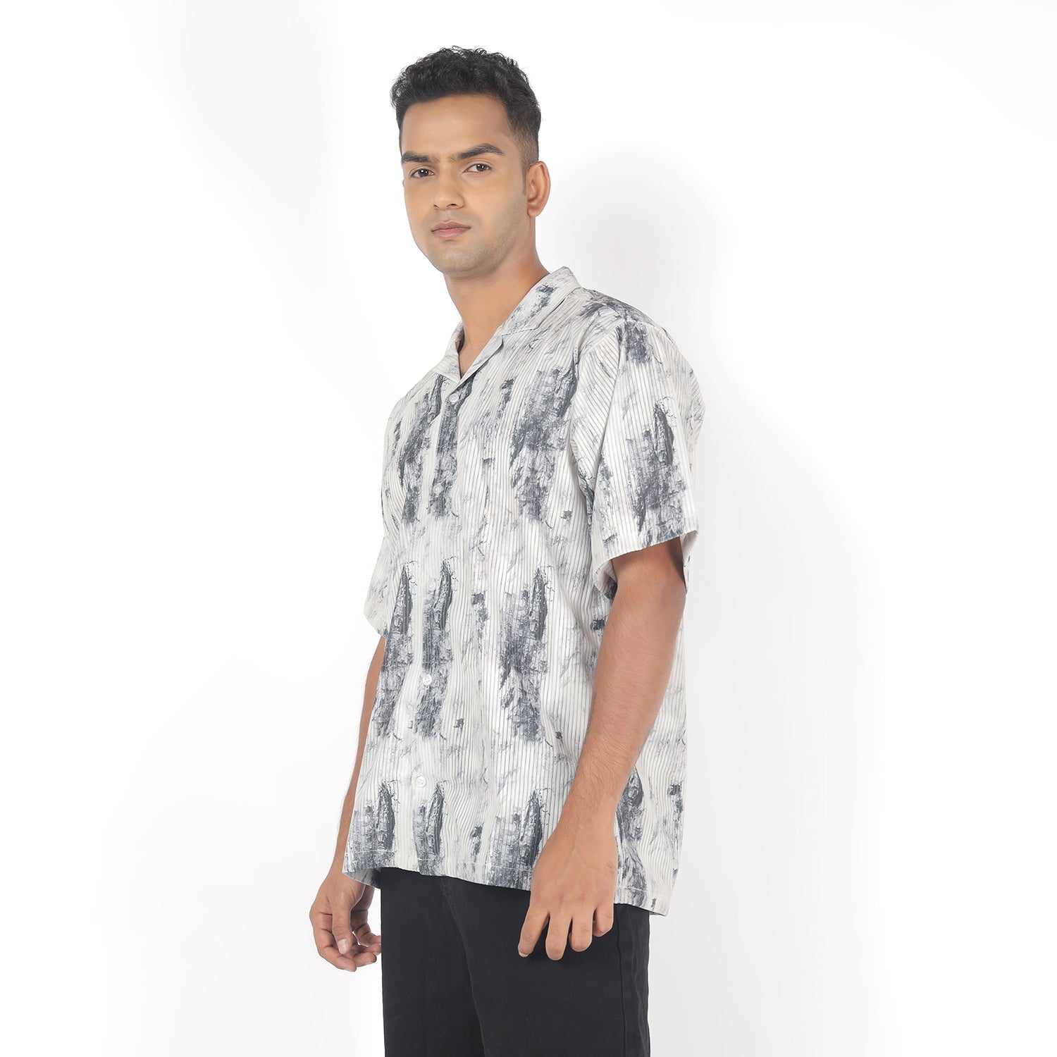 Men White Wood Print Funky Shirt