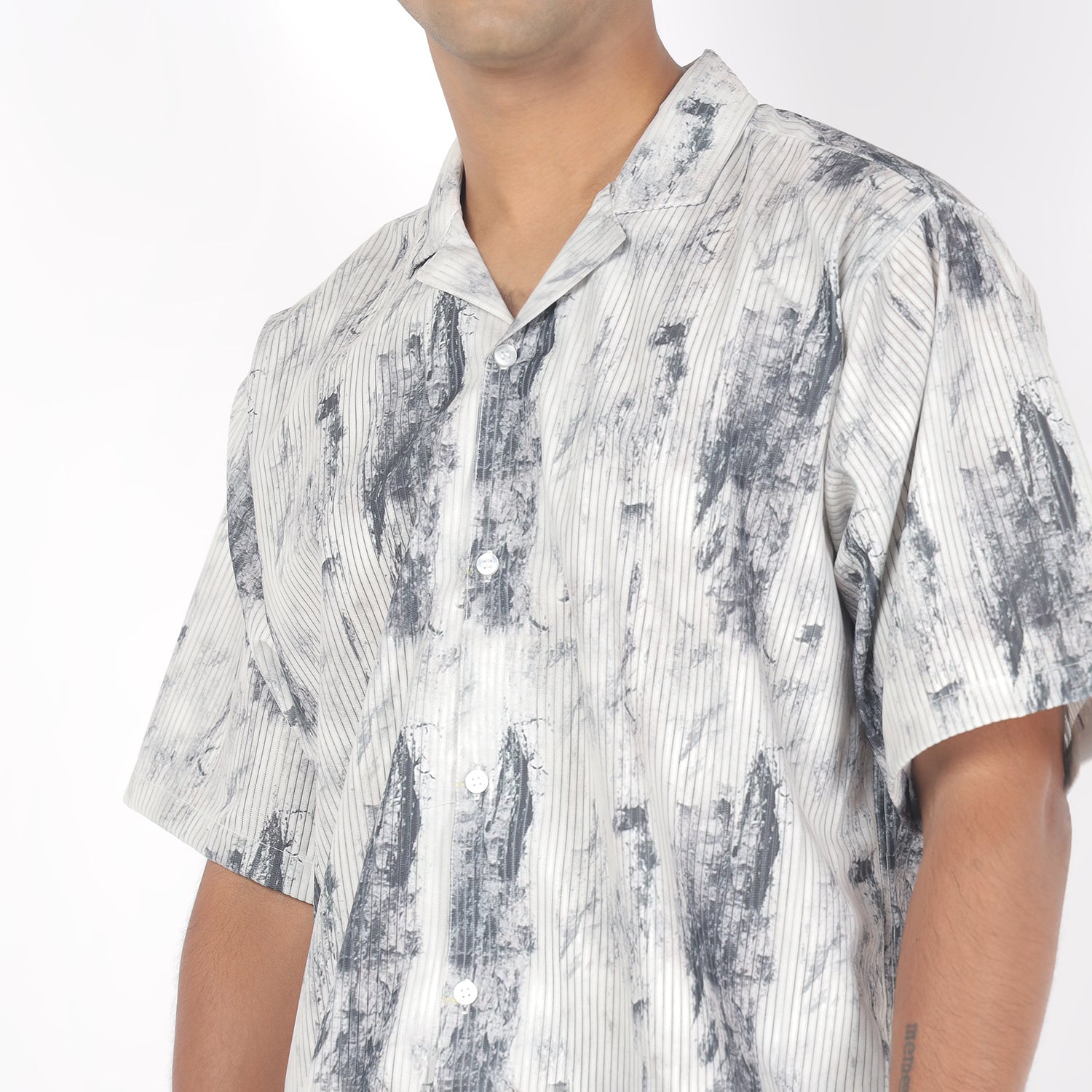 Men White Wood Print Funky Shirt