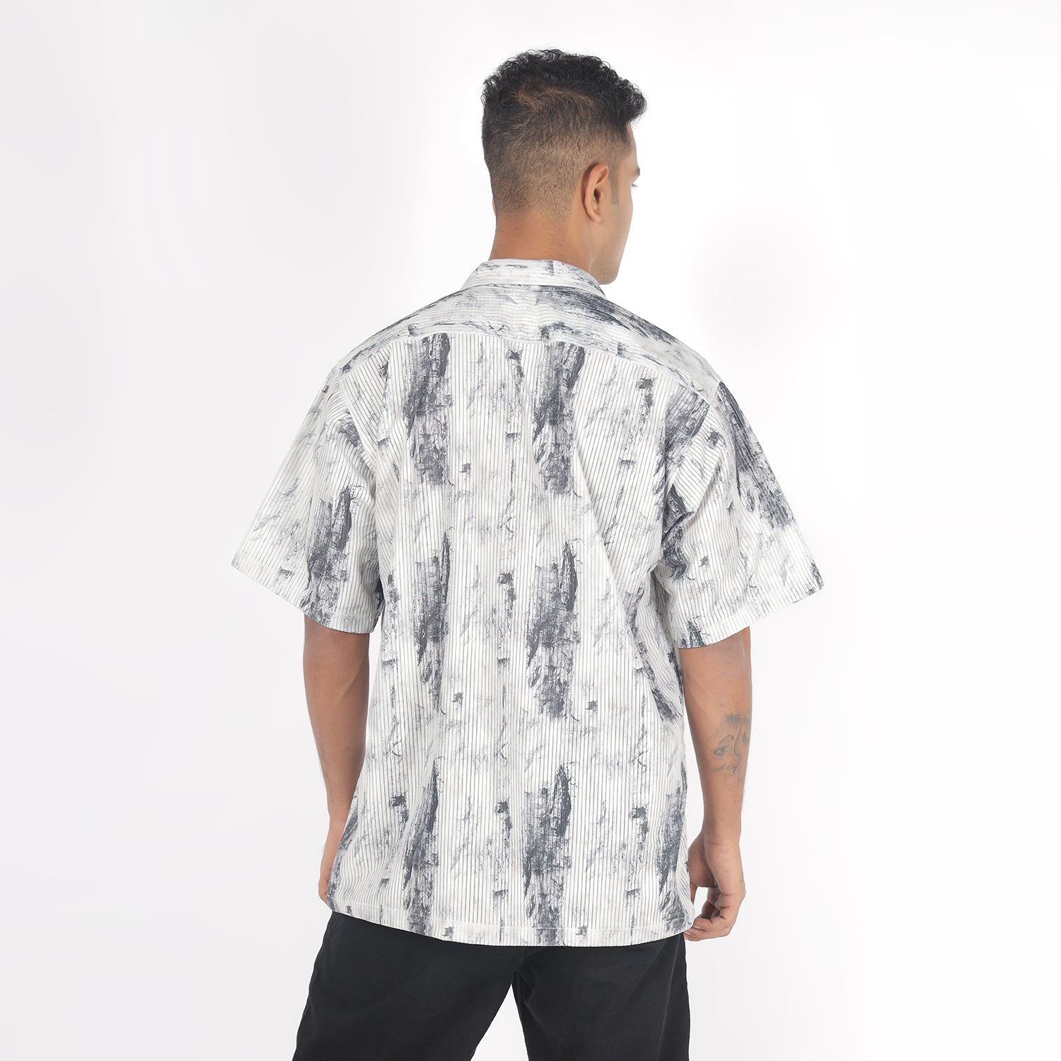 Men White Wood Print Funky Shirt