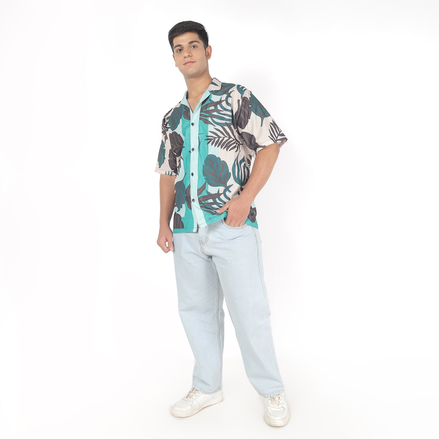 Men Black Flower Print Funky Shirt