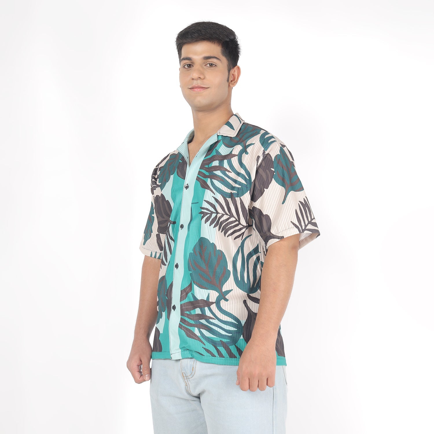 Men Black Flower Print Funky Shirt