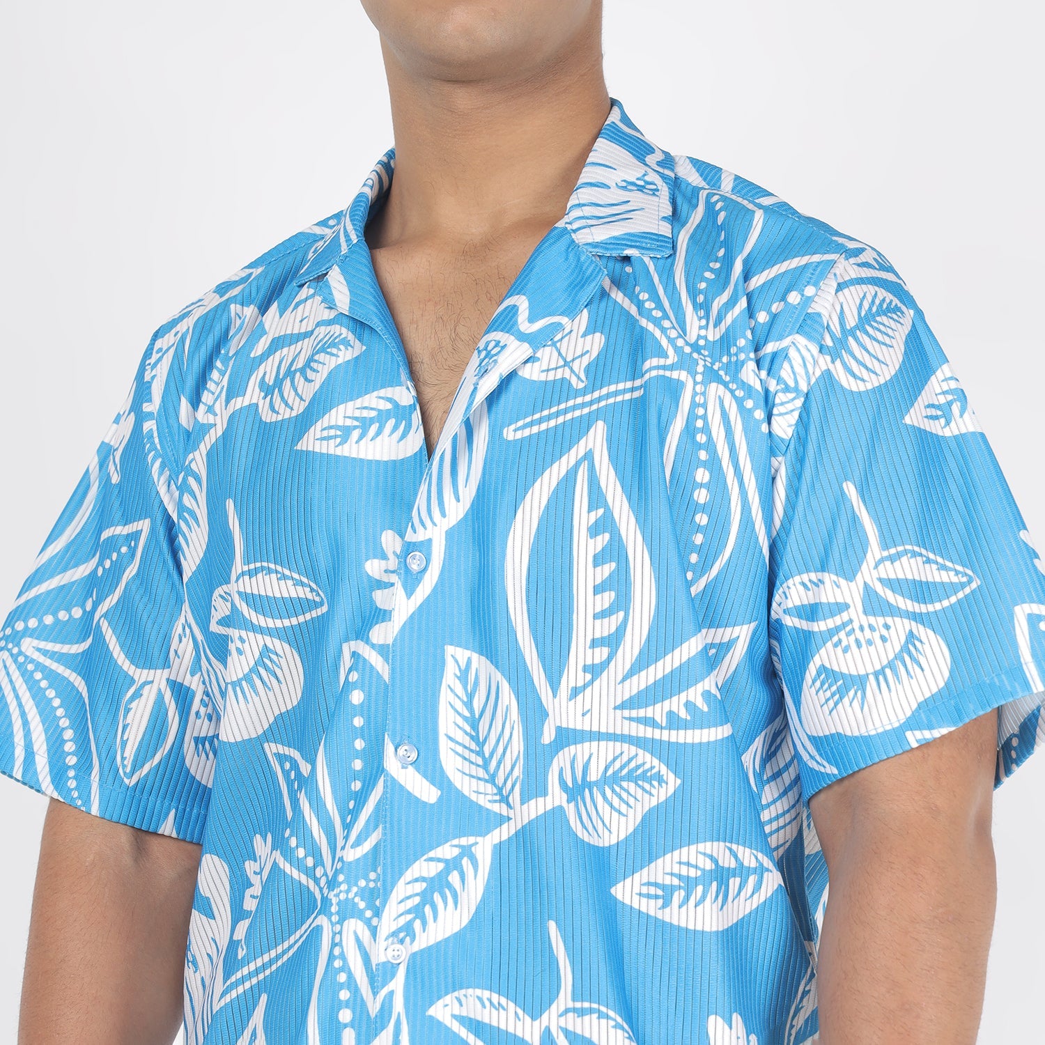 Men White Flower Print Funky Shirt