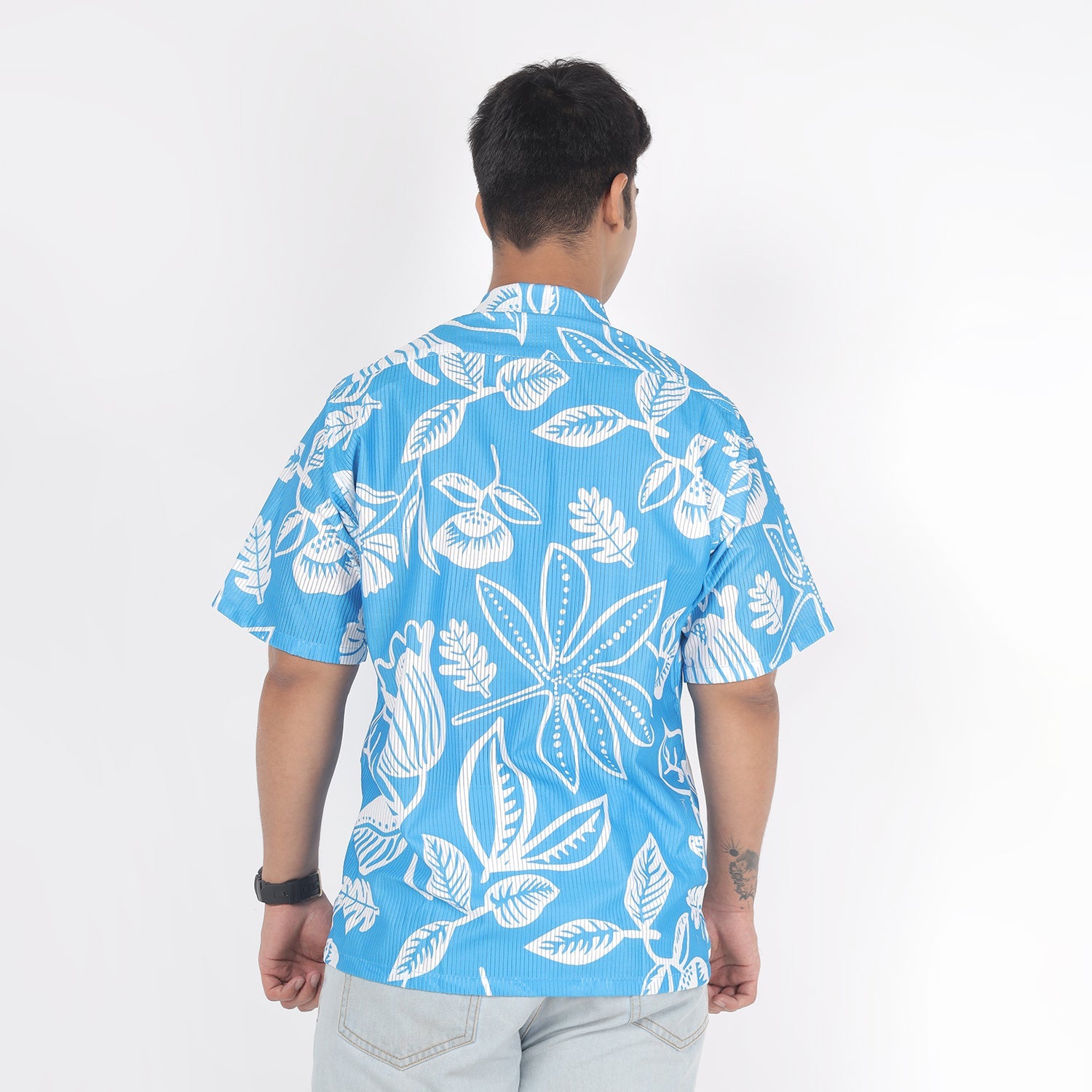 Men White Flower Print Funky Shirt