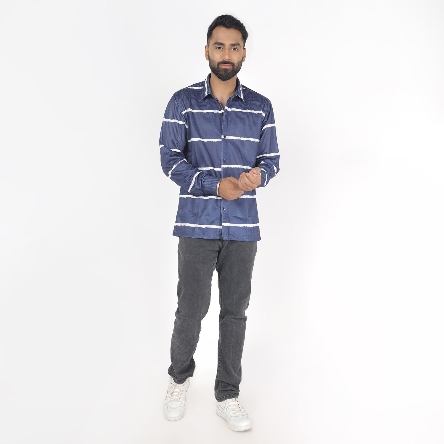 Men White Lines with Blue Print Funky Shirt