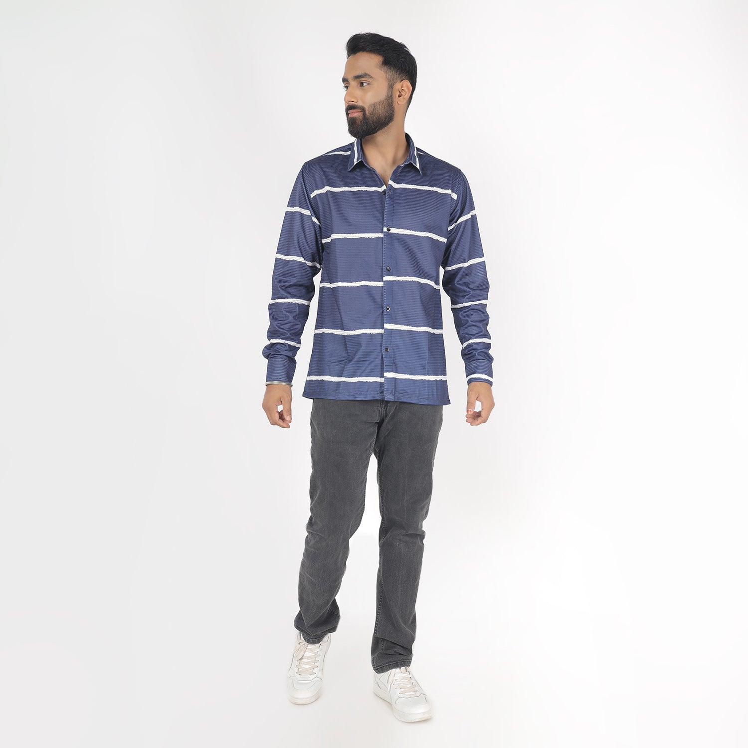 Men White Lines with Blue Print Funky Shirt