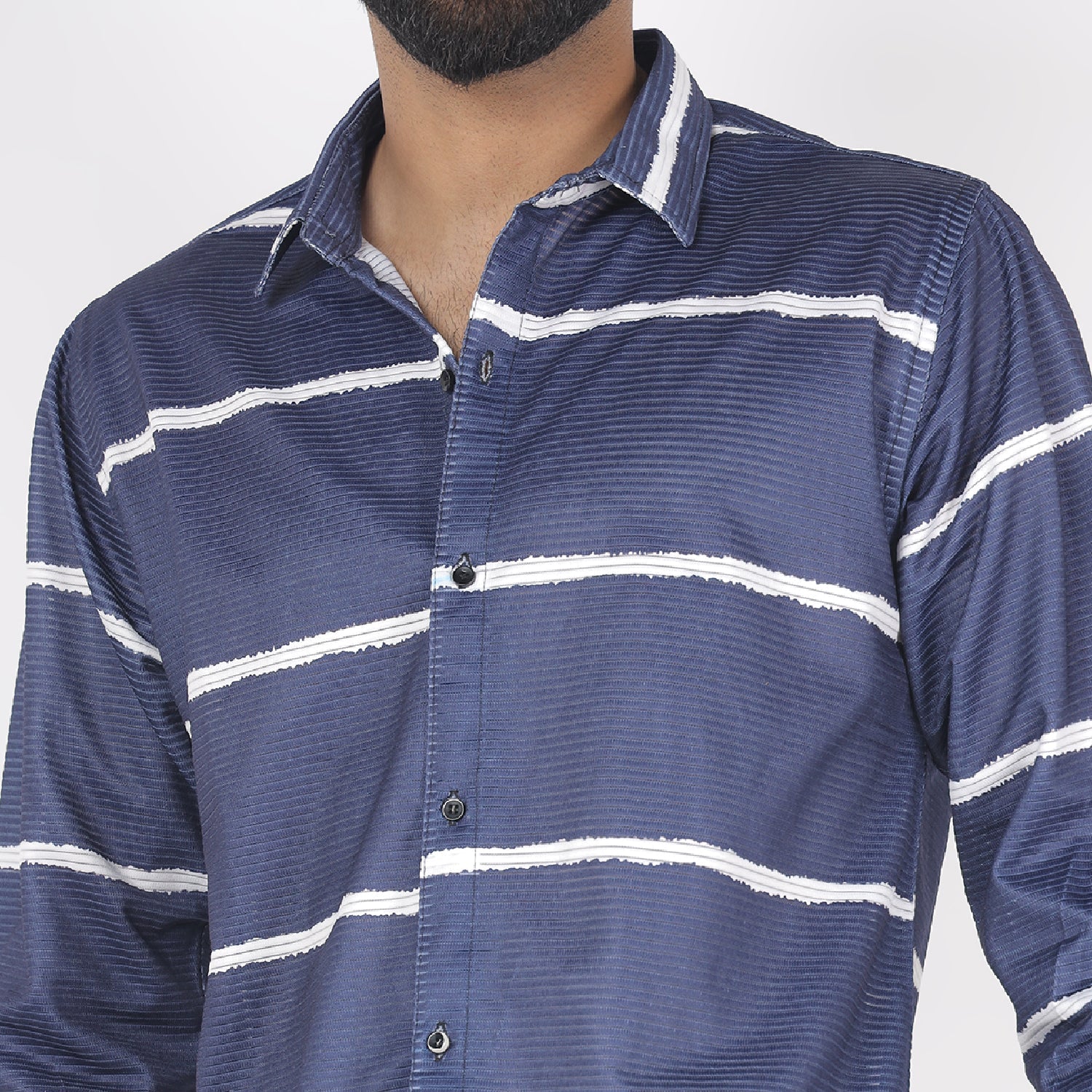 Men White Lines with Blue Print Funky Shirt