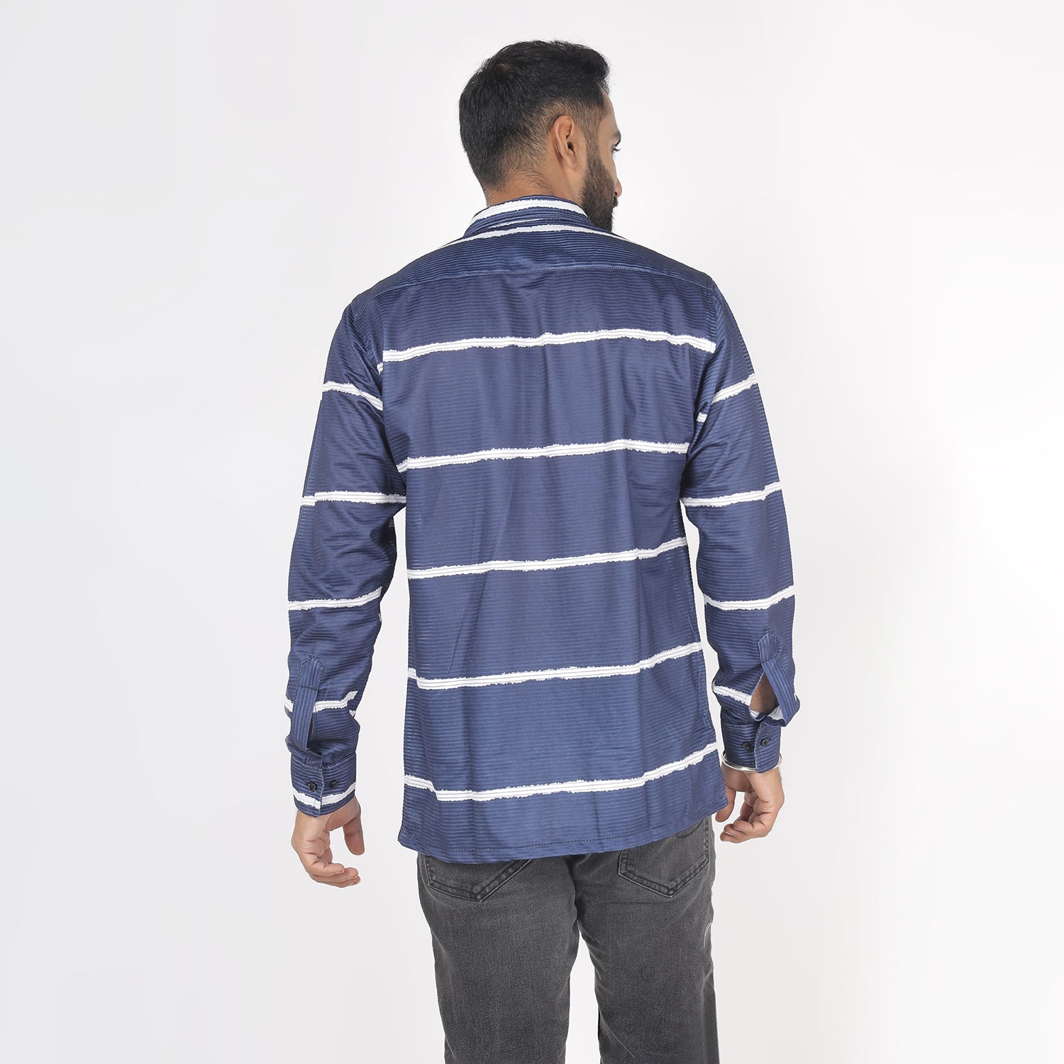 Men White Lines with Blue Print Funky Shirt