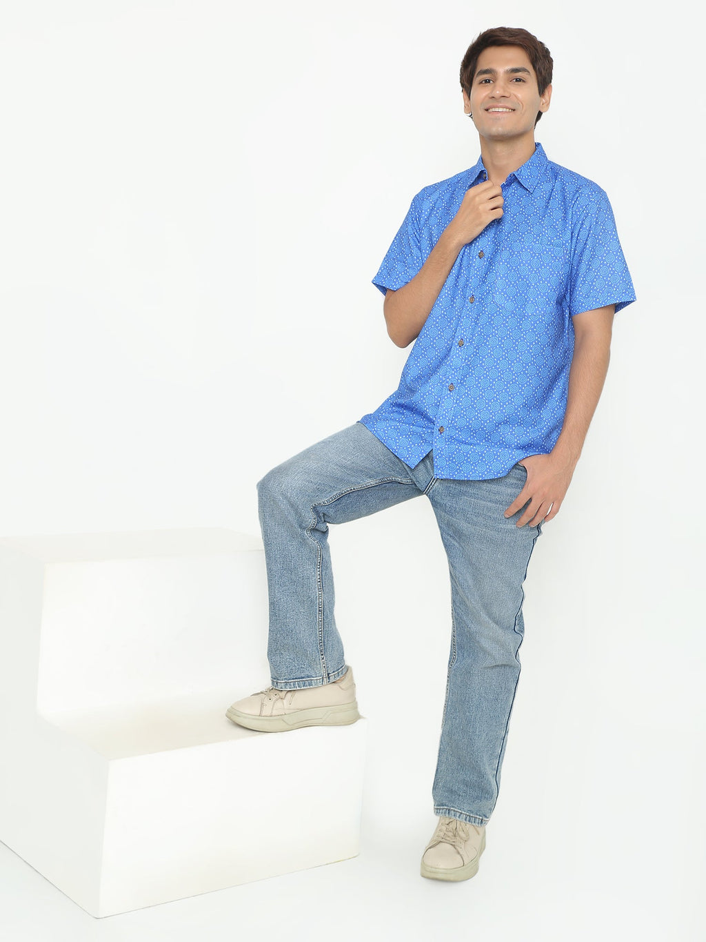 Dark Blue Printed Casuals Shirt