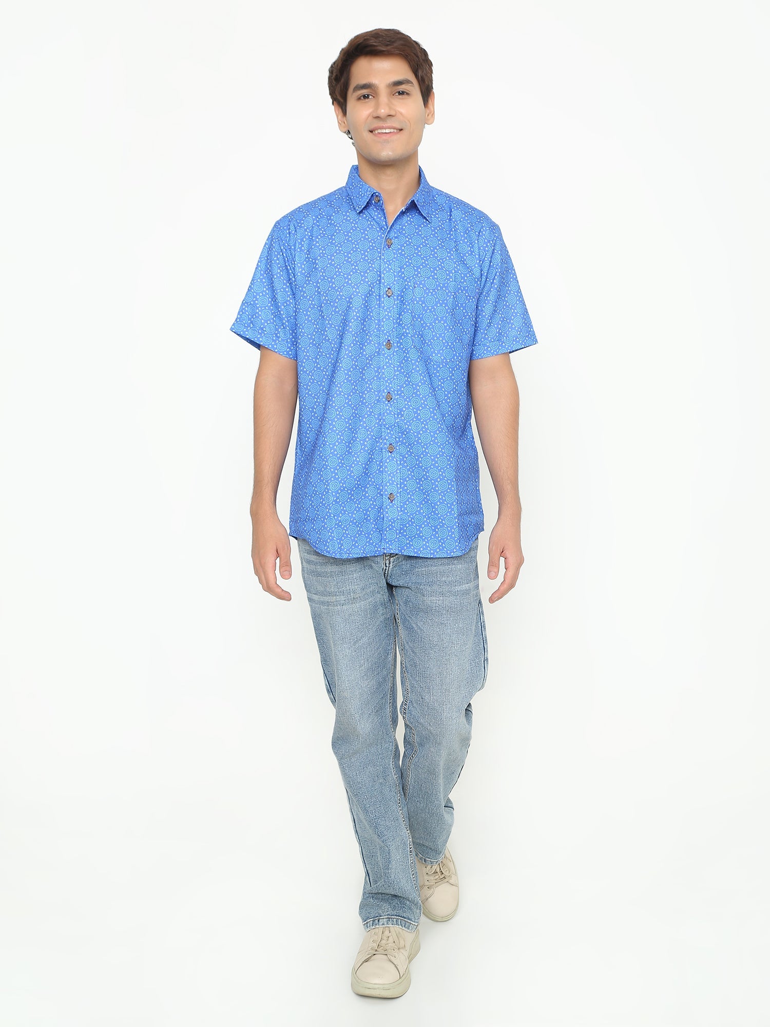Dark Blue Printed Casuals Shirt