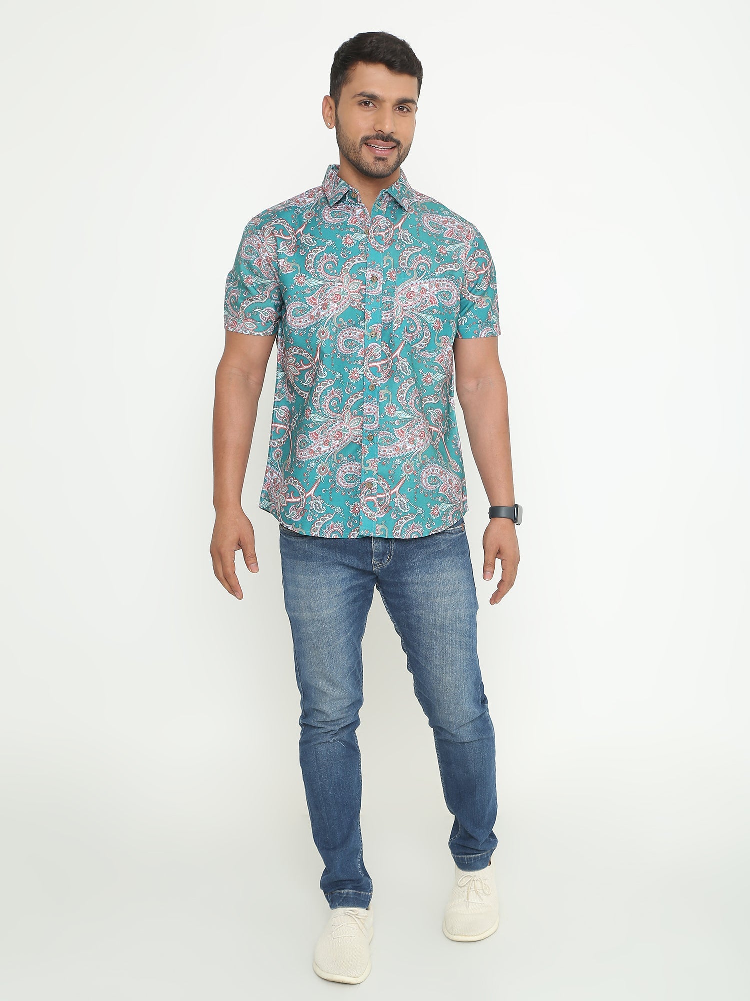 Gennaro Light Green Printed Casuals Shirt