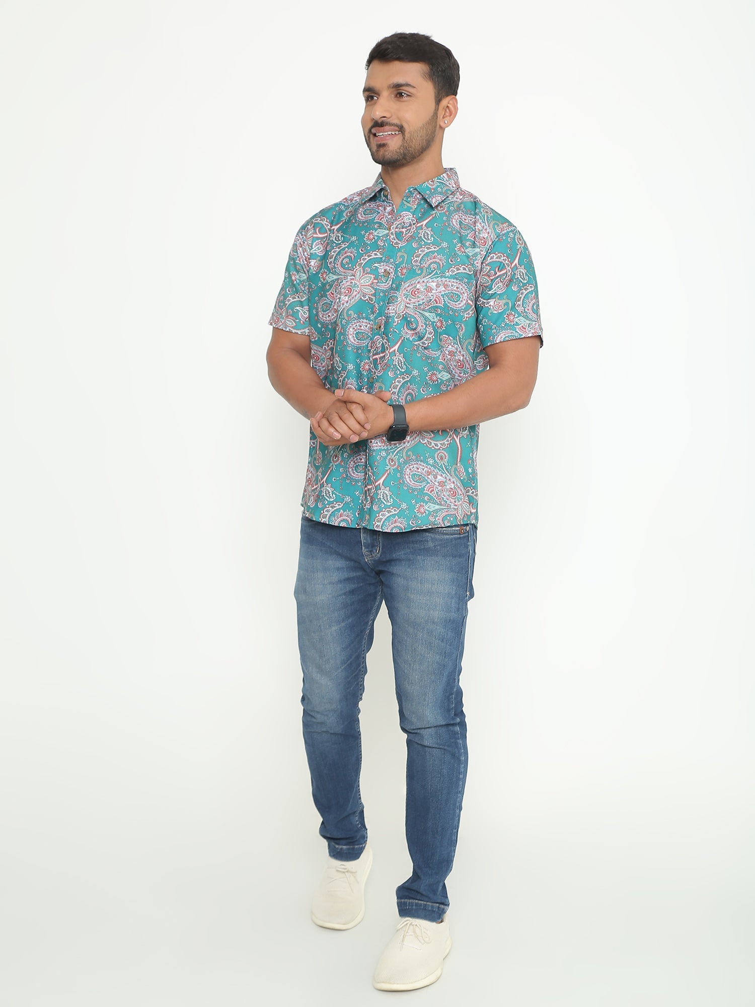 Gennaro Light Green Printed Casuals Shirt