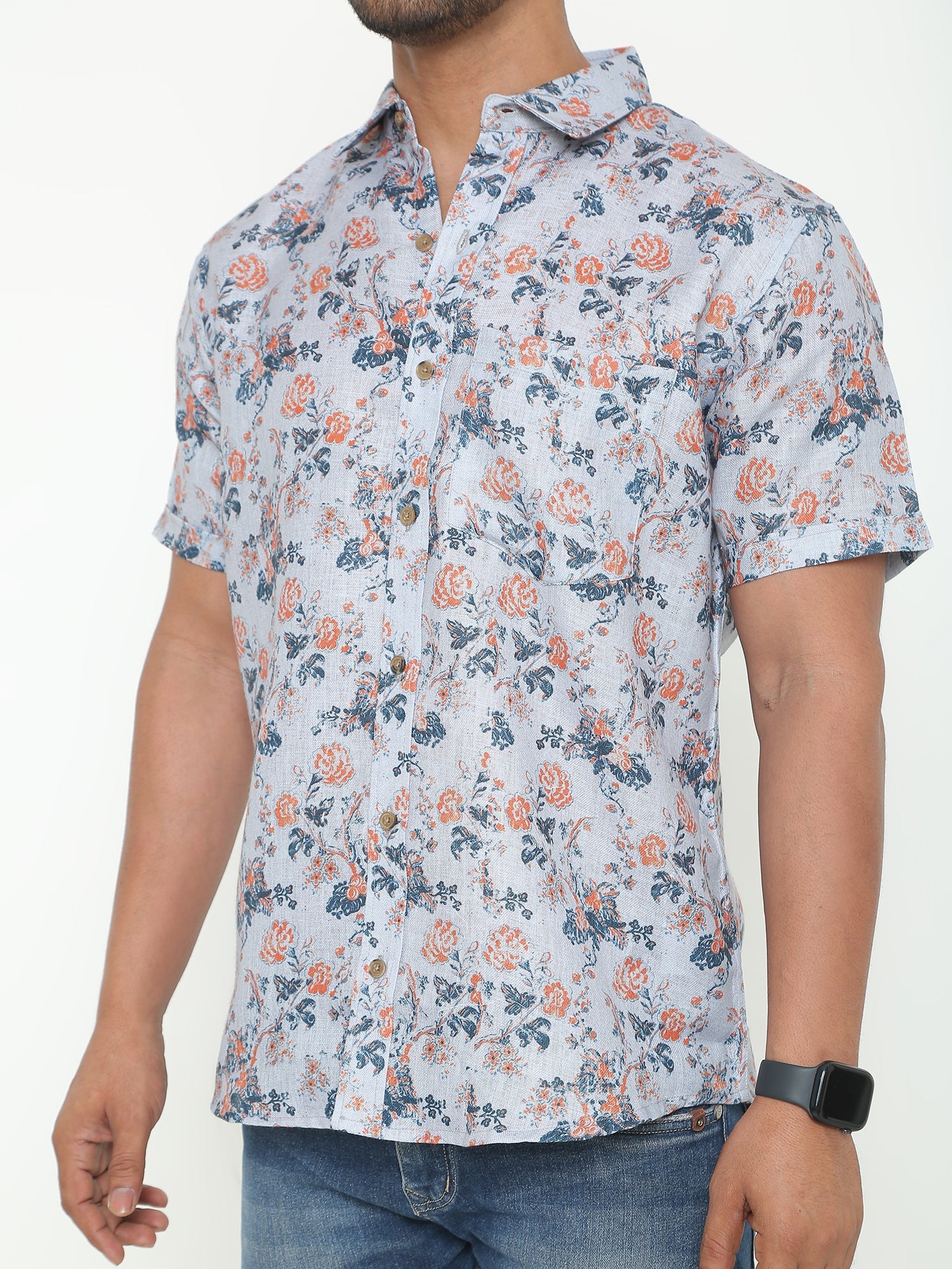 Grey Flower Printed Casuals Shirt (Copy)