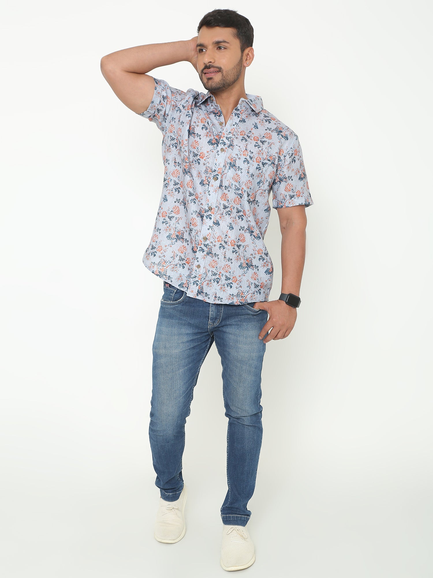 Grey Flower Printed Casuals Shirt (Copy)