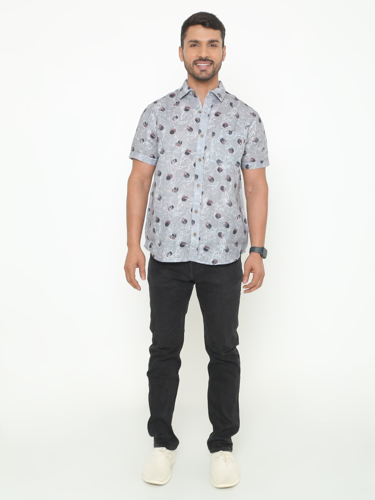 Grey Jacquard Printed Casuals Shirt