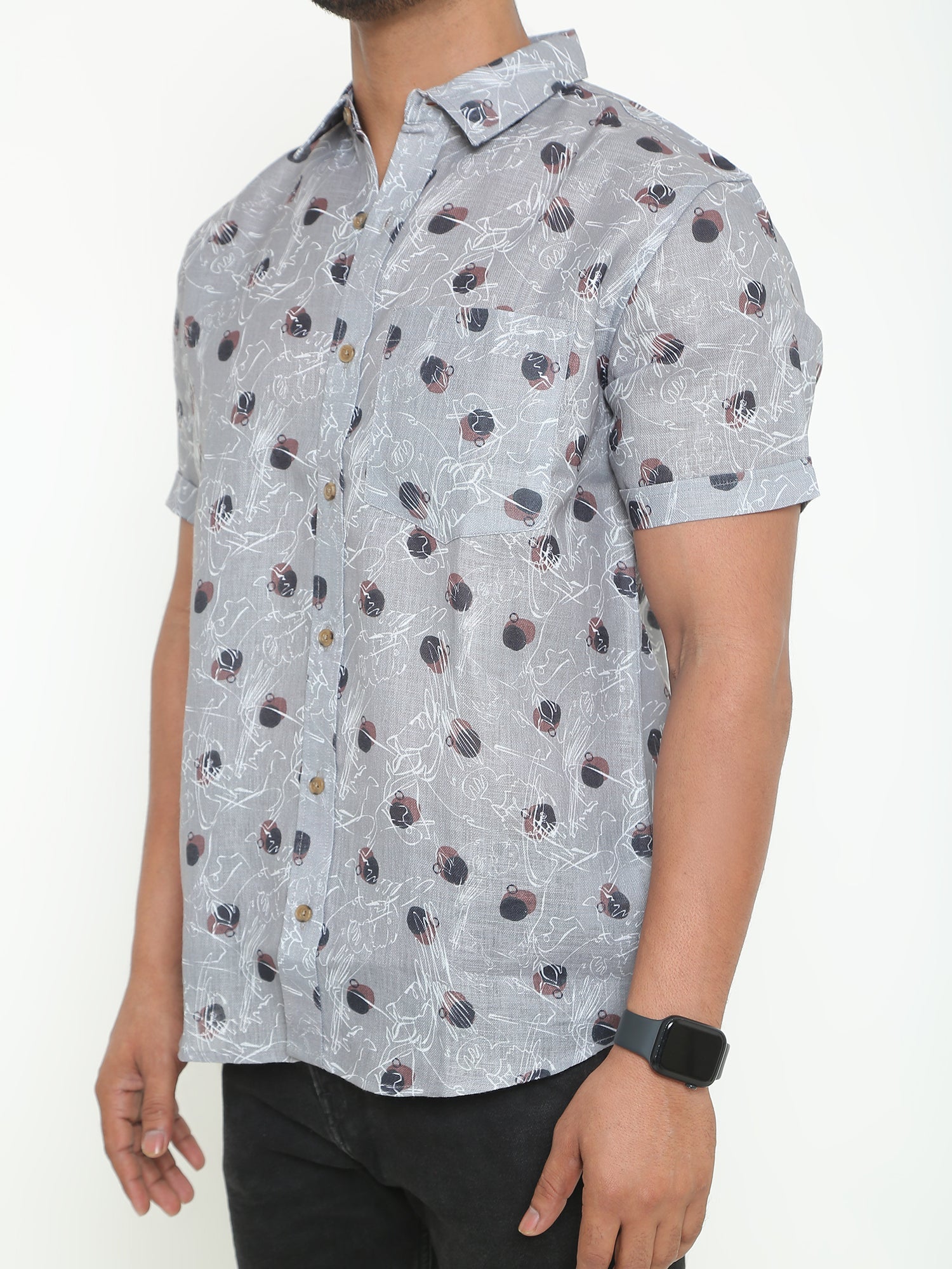 Grey Jacquard Printed Casuals Shirt