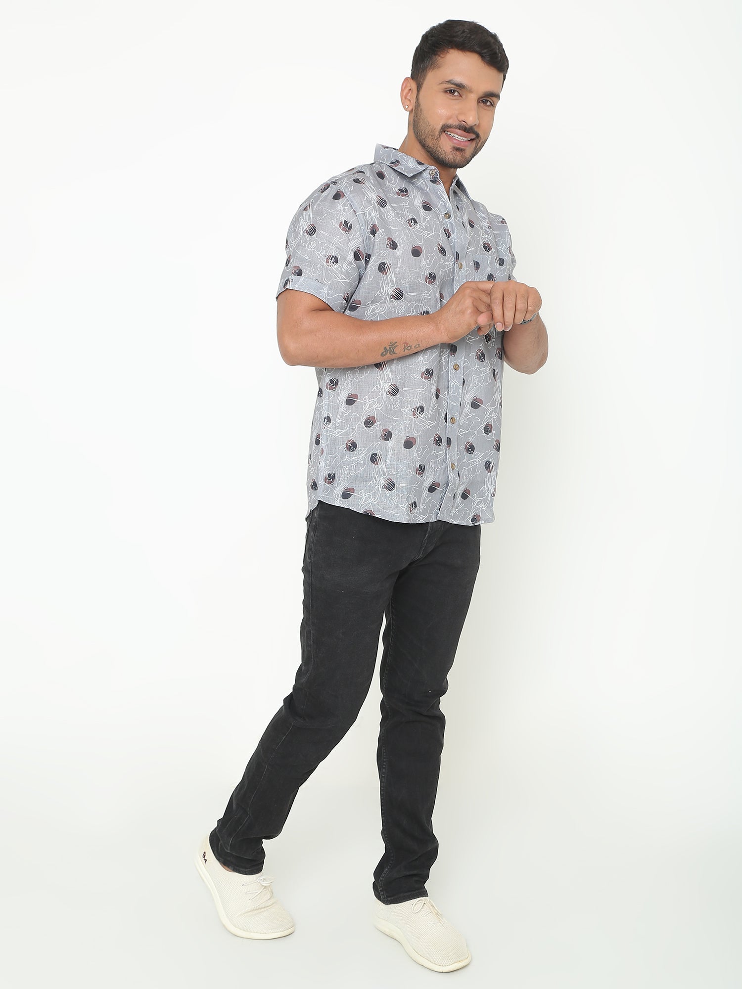 Grey Jacquard Printed Casuals Shirt