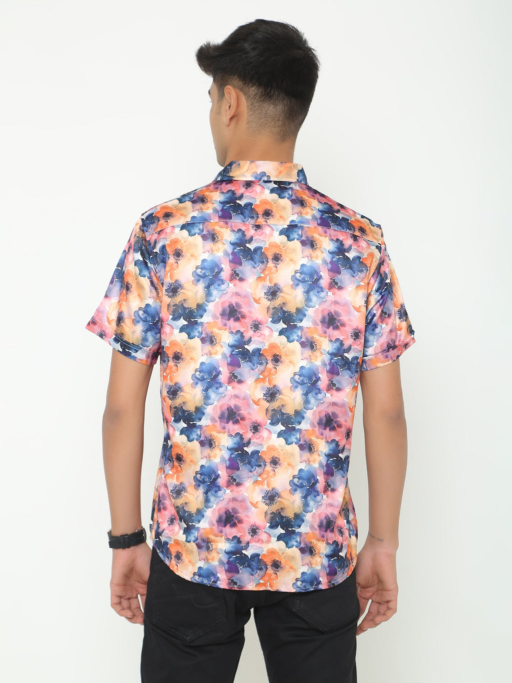 Blue with Pink Abstract Printed Casuals Shirt