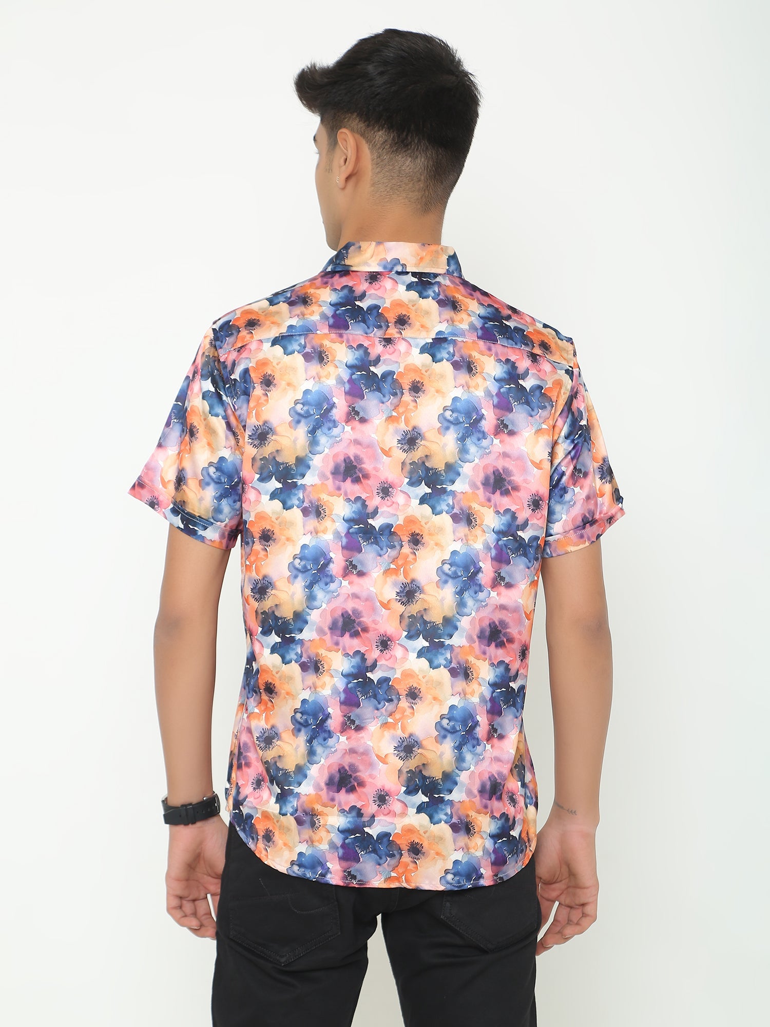 Blue with Pink Abstract Printed Casuals Shirt