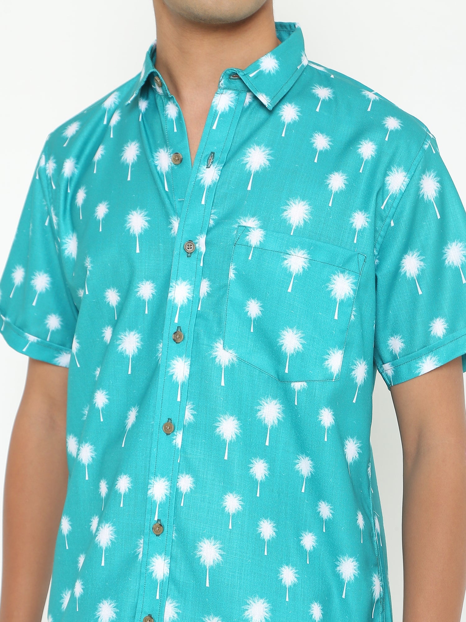 Modest Sky Blue Floral Printed Casuals Shirt