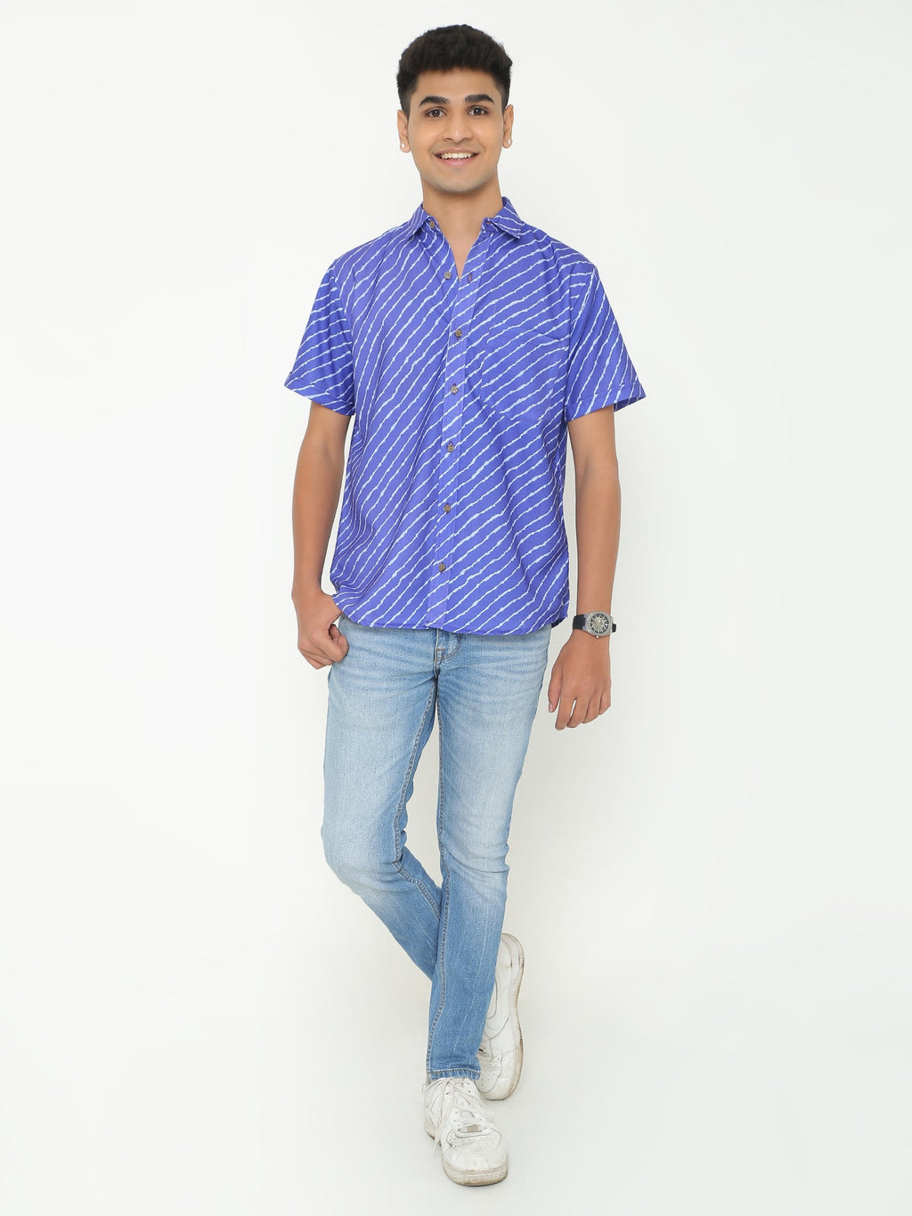 Blue with White Lines Printed Casuals Shirt
