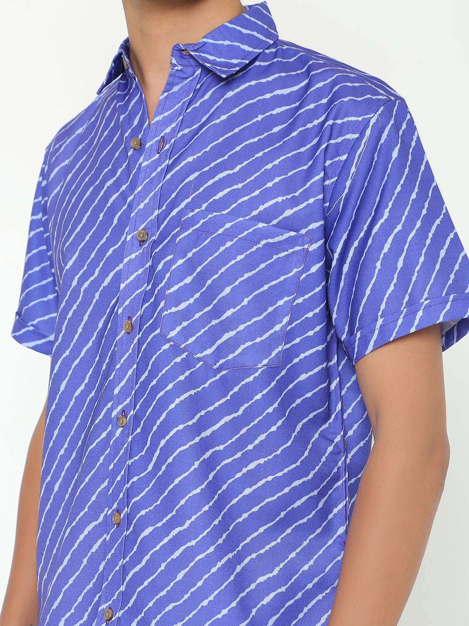 Blue with White Lines Printed Casuals Shirt