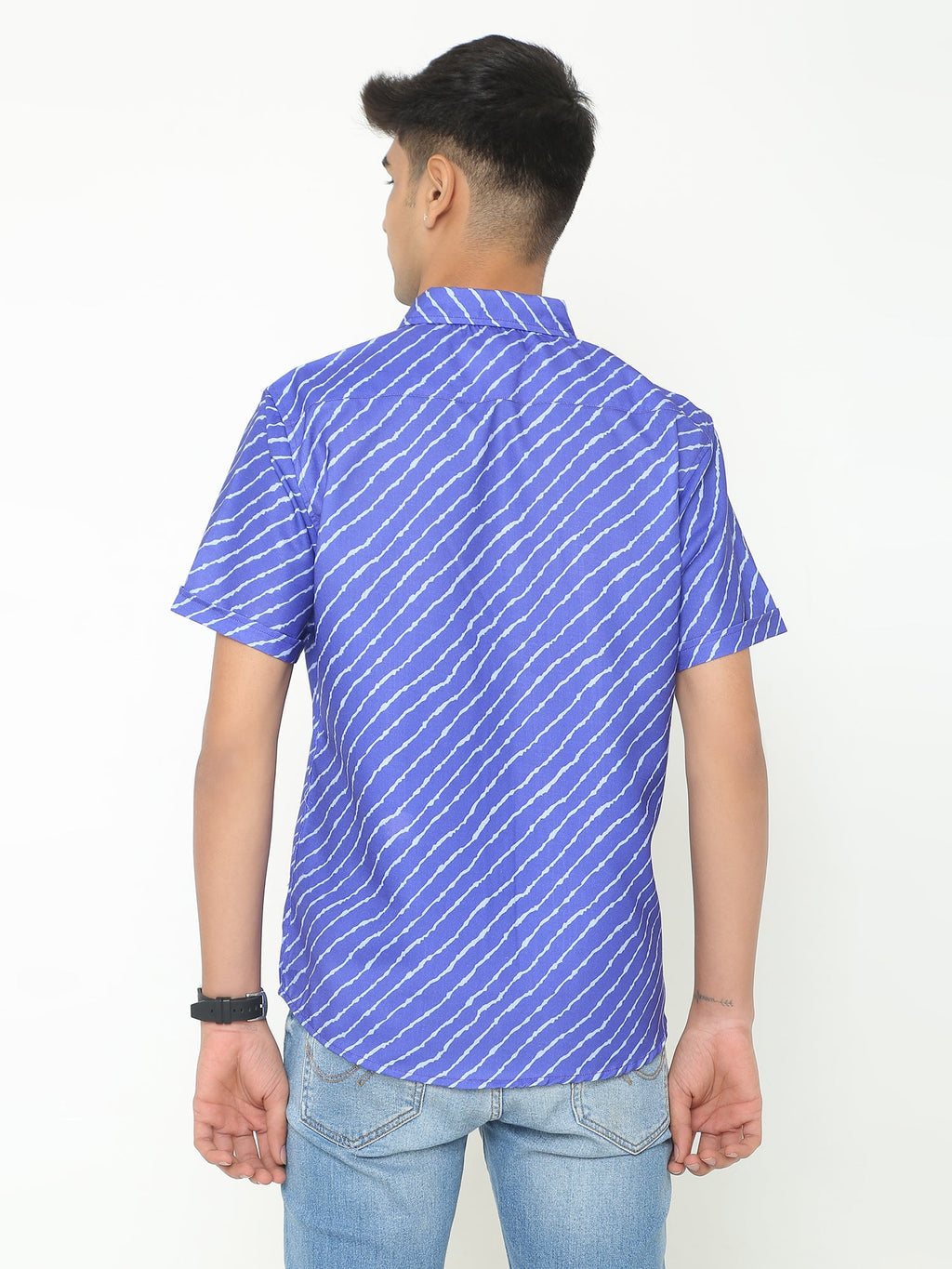 Blue with White Lines Printed Casuals Shirt